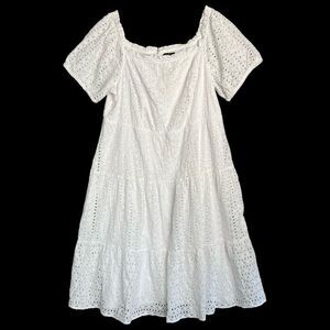 Lane Bryant Eyelet Tiered Dress Womens 22 White Off The Shoulder Midi Maxi Boho